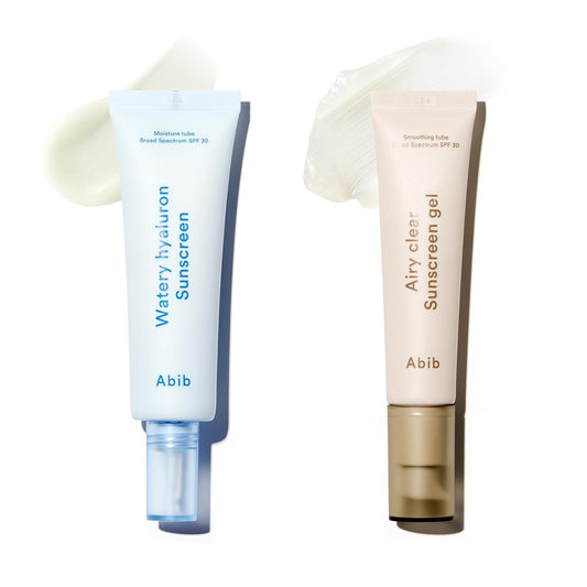 Abib Watery&Airy Sunscreen Duo : Korean Sunscreen Set for All Skin Type, Semi-matte and Glowy Finish, No White Cast, Primer poreless