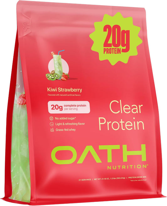 Oath Nutrition Clear Whey Isolate Protein Powder, Kiwi Strawberry, 20g Complete Protein per Serving, No Added Sugar, Grass-Fed, 21 Servings