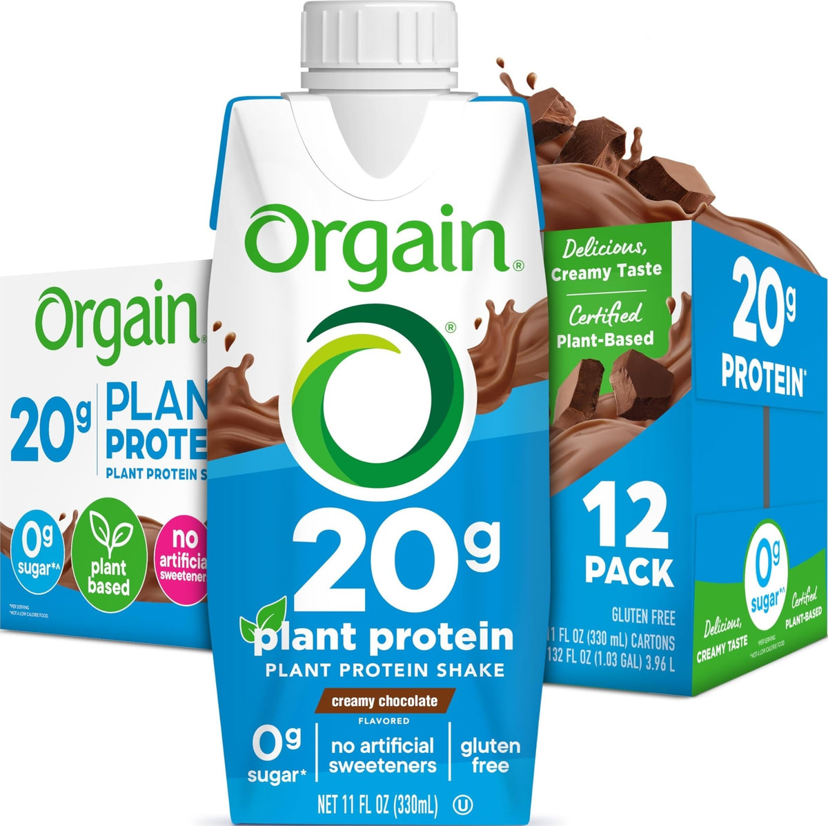 Orgain 20g Vegan Protein Shake + 50 Superfoods, Chocolate, 11 oz, 12pk