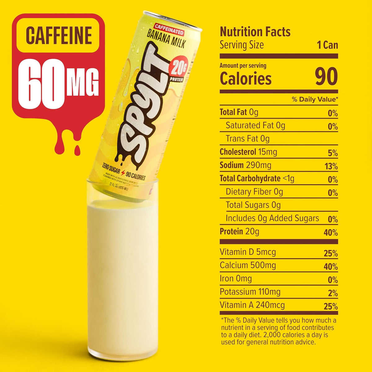 Spylt Banana Milk Protein Shakes, 20g Protein, 60mg Caffeine, 12 Pack